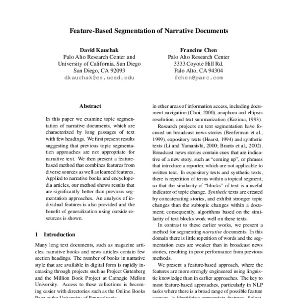 Feature-Based Segmentation of Narrative Documents - ACL Anthology