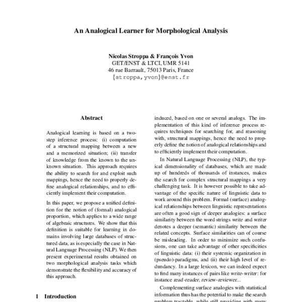 An Analogical Learner for Morphological Analysis - ACL Anthology
