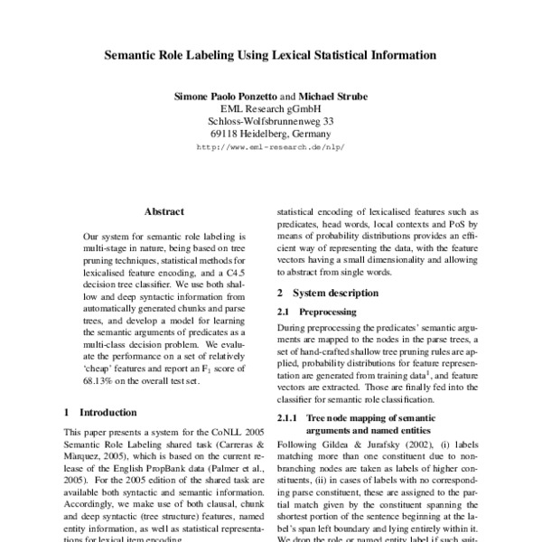 Semantic Role Labeling Using Lexical Statistical Information - ACL ...