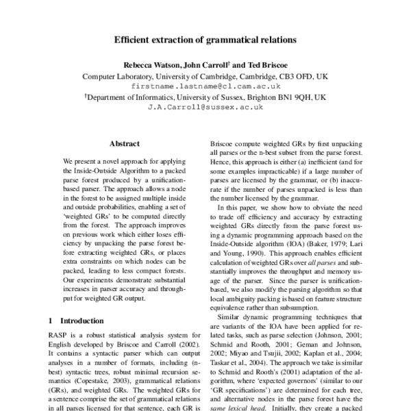 Efficient Extraction of Grammatical Relations - ACL Anthology