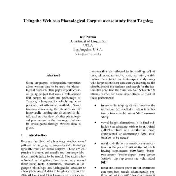 Using the Web as a phonological corpus: A case study from Tagalog - ACL