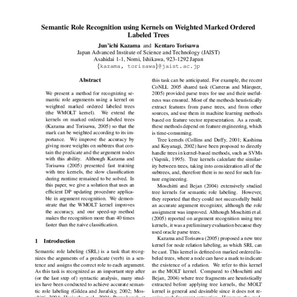 Semantic Role Recognition Using Kernels on Weighted Marked Ordered ...