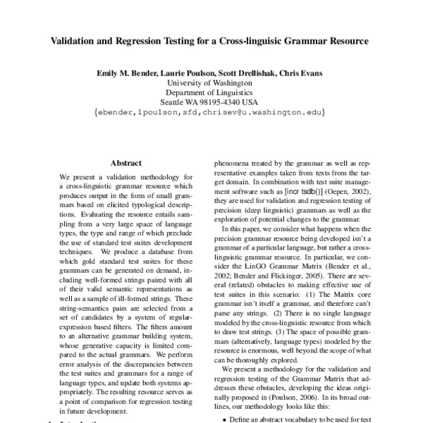 Validation and Regression Testing for a Cross-linguistic Grammar ...