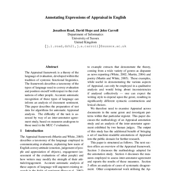Annotating Expressions of Appraisal in English - ACL Anthology