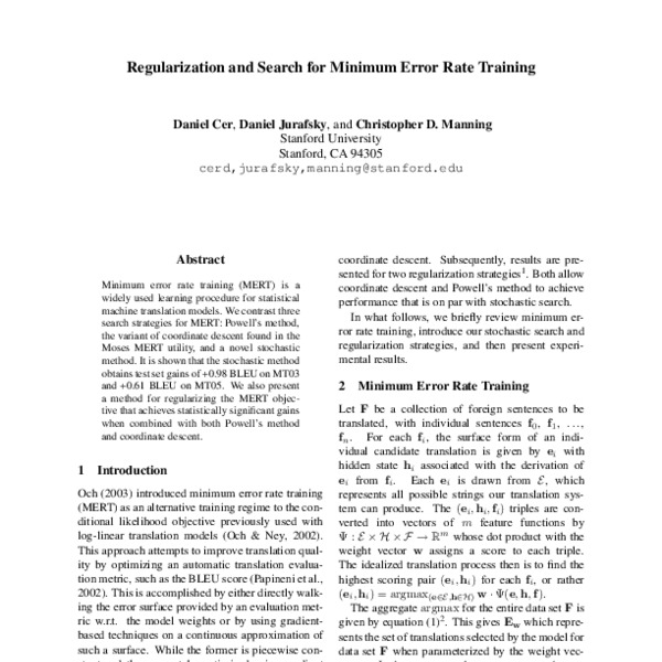 Regularization and Search for Minimum Error Rate Training - ACL Anthology