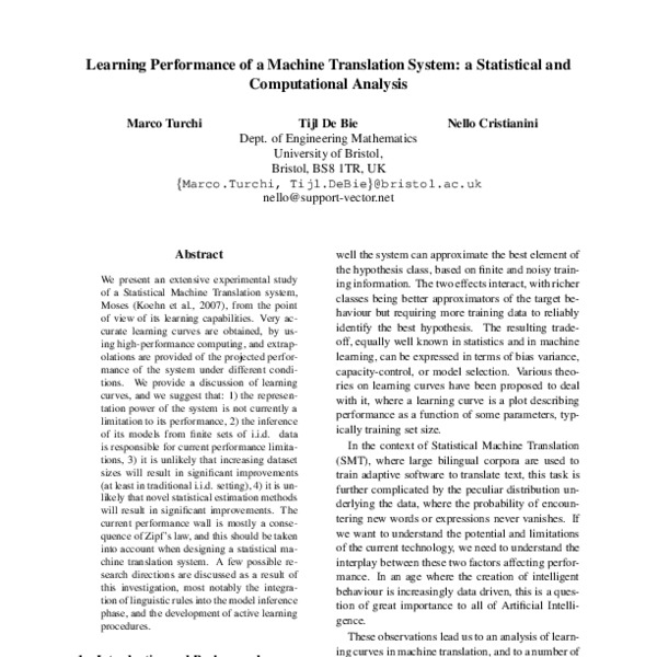 Learning Performance of a Machine Translation System: a Statistical and ...