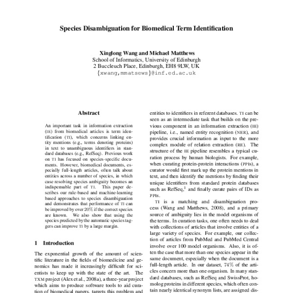 Species Disambiguation for Biomedical Term Identification - ACL Anthology