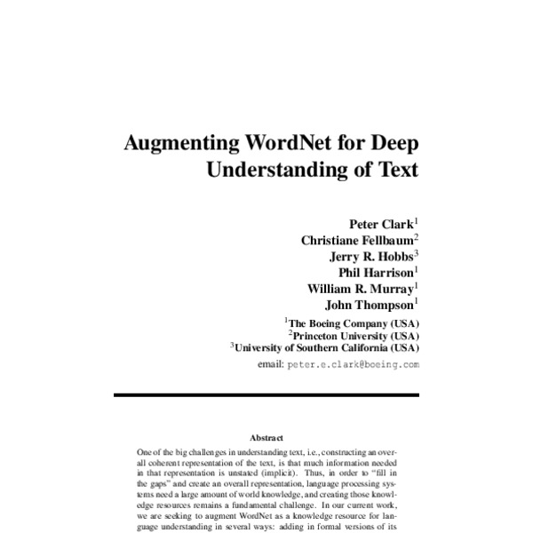 Augmenting WordNet for Deep Understanding of Text - ACL Anthology