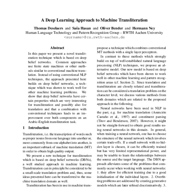 A Deep Learning Approach to Machine Transliteration - ACL Anthology