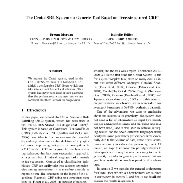 The Crotal SRL System : a Generic Tool Based on Tree-structured CRF ...