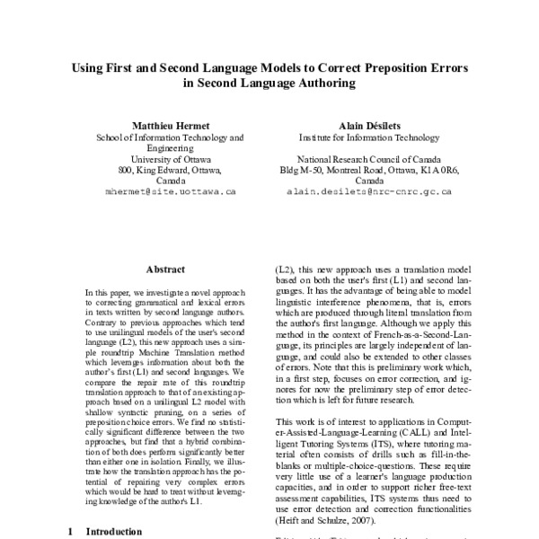 Using First and Second Language Models to Correct Preposition