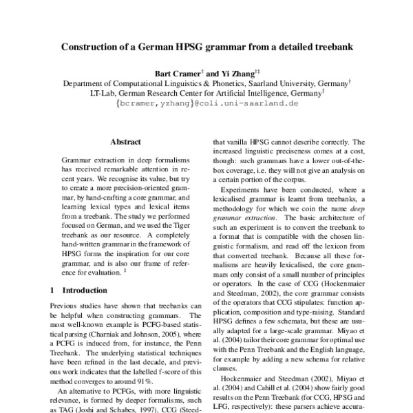 Construction of a German HPSG grammar from a detailed treebank - ACL ...