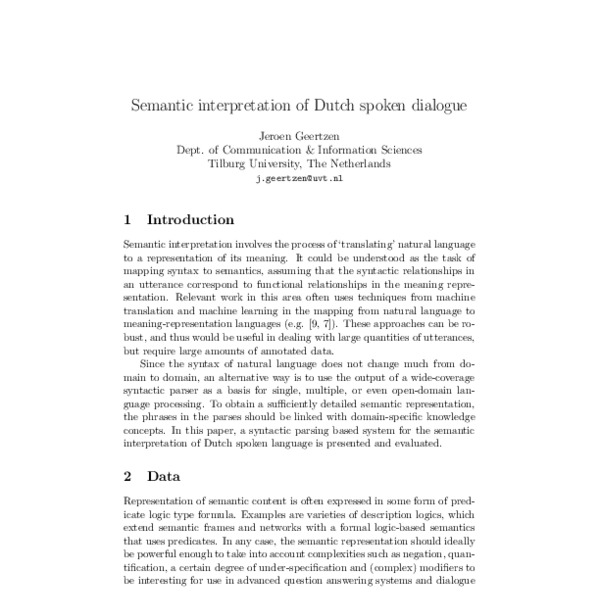 Semantic interpretation of Dutch spoken dialogue (short paper) - ACL ...