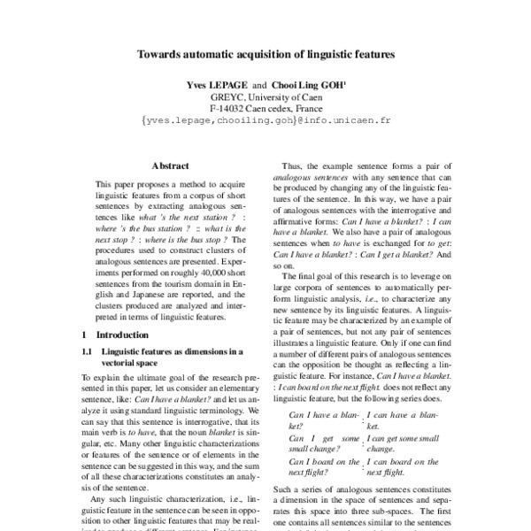 Towards automatic acquisition of linguistic features - ACL Anthology
