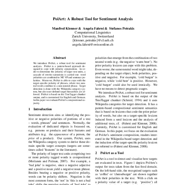 PolArt: A Robust Tool for Sentiment Analysis - ACL Anthology