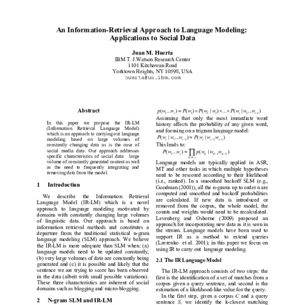 An Information-Retrieval Approach To Language Modeling: Applications To ...