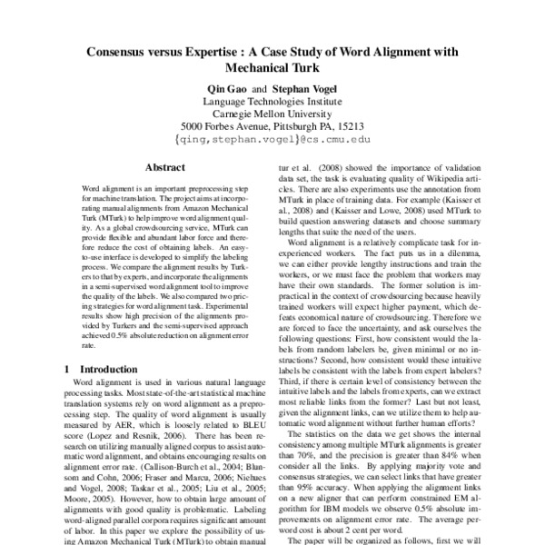 Semi-supervised Word Alignment with Mechanical Turk - ACL Anthology