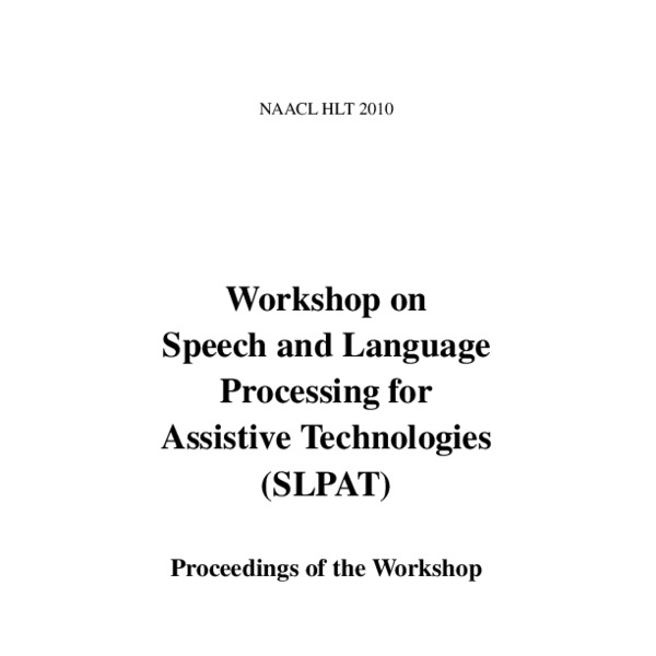 Proceedings of the NAACL HLT 2010 on Speech and Language