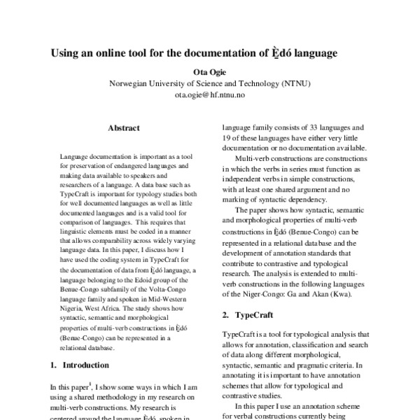 Using an Online Tool for the Documentation of Edo Language - ACL Anthology