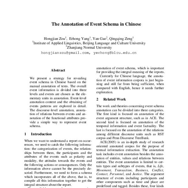 The Annotation of Event Schema in Chinese - ACL Anthology
