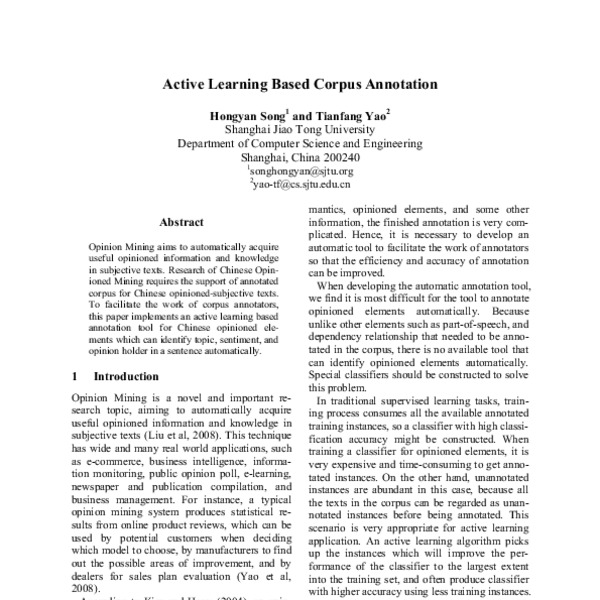 Active Learning Based Corpus Annotation - ACL Anthology
