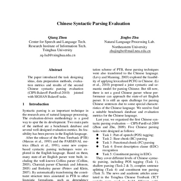 Chinese Syntactic Parsing Evaluation - ACL Anthology