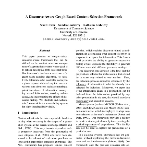 A Discourse-Aware Graph-Based Content-Selection Framework - ACL Anthology