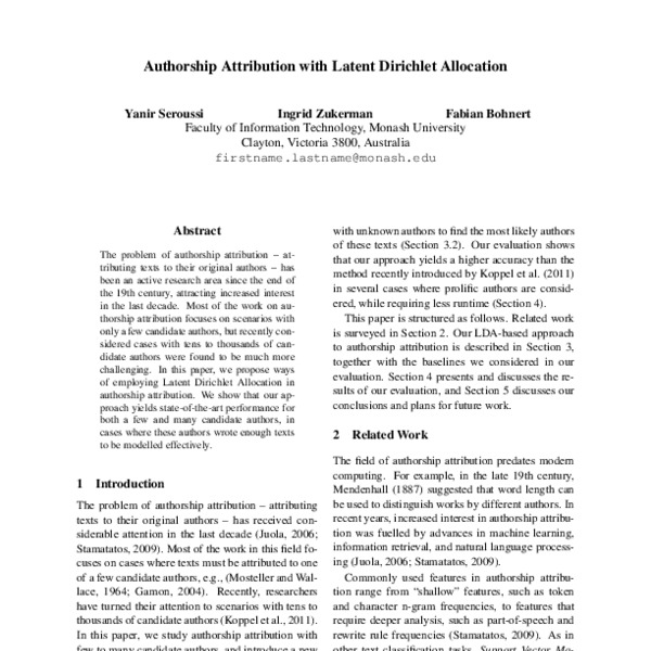 Authorship Attribution with Latent Dirichlet Allocation - ACL Anthology