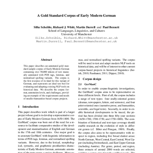 A Gold Standard Corpus of Early Modern German - ACL Anthology