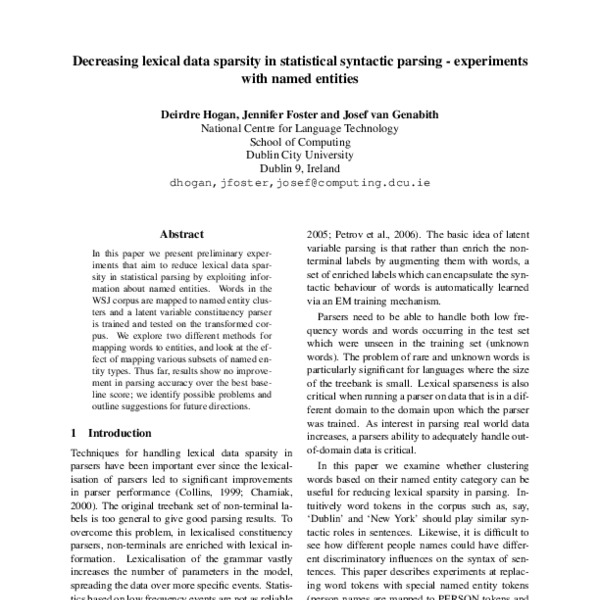 Decreasing Lexical Data Sparsity in Statistical Syntactic Parsing ...