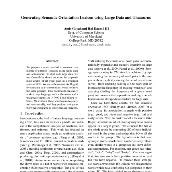 Generating Semantic Orientation Lexicon using Large Data and Thesaurus ...