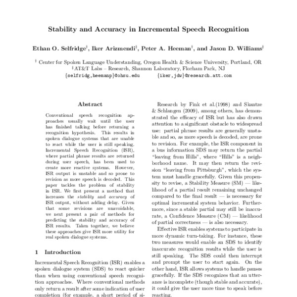 Stability and Accuracy in Incremental Speech Recognition - ACL Anthology