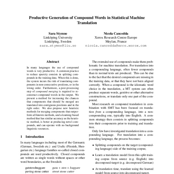 Productive Generation of Compound Words in Statistical Machine ...