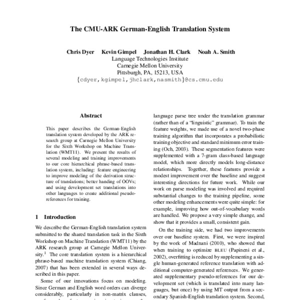 The CMU-ARK German-English Translation System - ACL Anthology