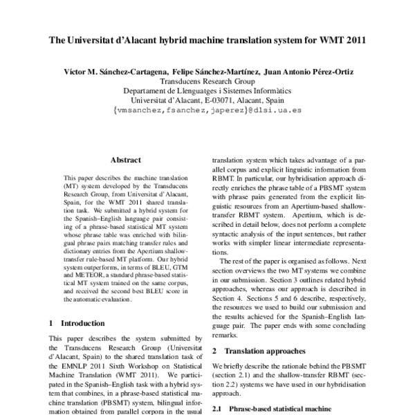 The Universitat d’Alacant hybrid machine translation system for WMT ...