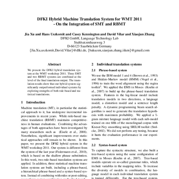 DFKI Hybrid Machine Translation System for WMT 2011 - On the ...