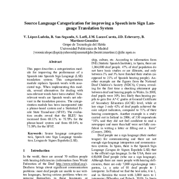 Source Language Categorization for improving a Speech into Sign ...