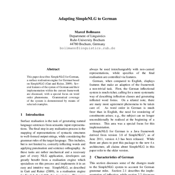 Adapting SimpleNLG to German - ACL Anthology