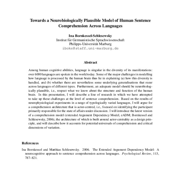 Towards a Neurobiologically Plausible Model of Human Sentence ...
