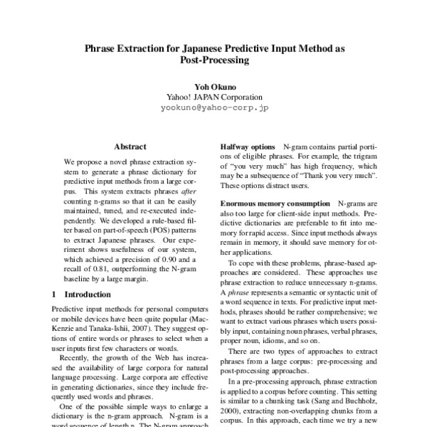 Phrase Extraction for Japanese Predictive Input Method as Post ...
