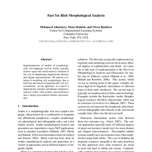 Fast Yet Rich Morphological Analysis - ACL Anthology