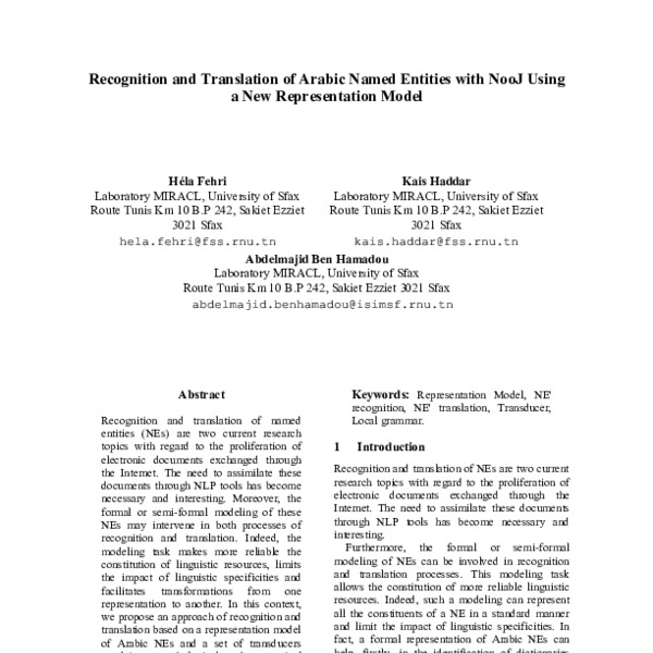 Recognition and Translation of Arabic Named Entities with NooJ Using a ...