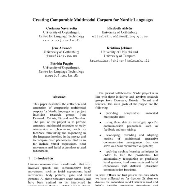 Creating Comparable Multimodal Corpora for Nordic Languages - ACL Anthology