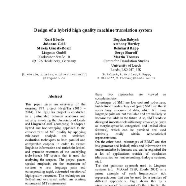 Design of a hybrid high quality machine translation system - ACL Anthology