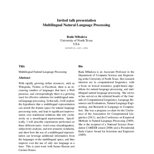 Multilingual Natural Language Processing - ACL Anthology