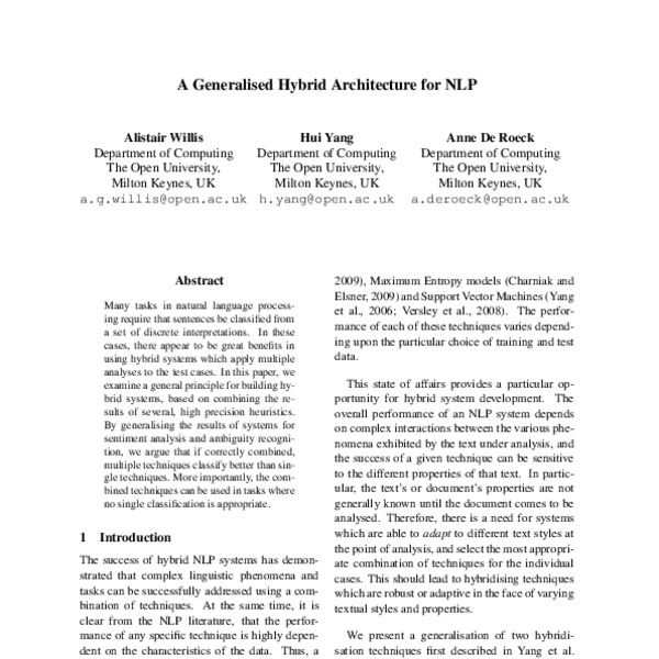 A Generalised Hybrid Architecture for NLP - ACL Anthology