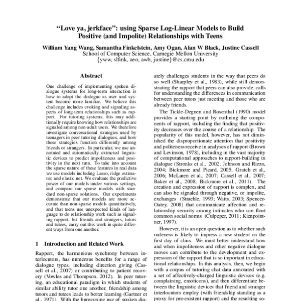 “Love ya, jerkface”: Using Sparse Log-Linear Models to Build Positive ...
