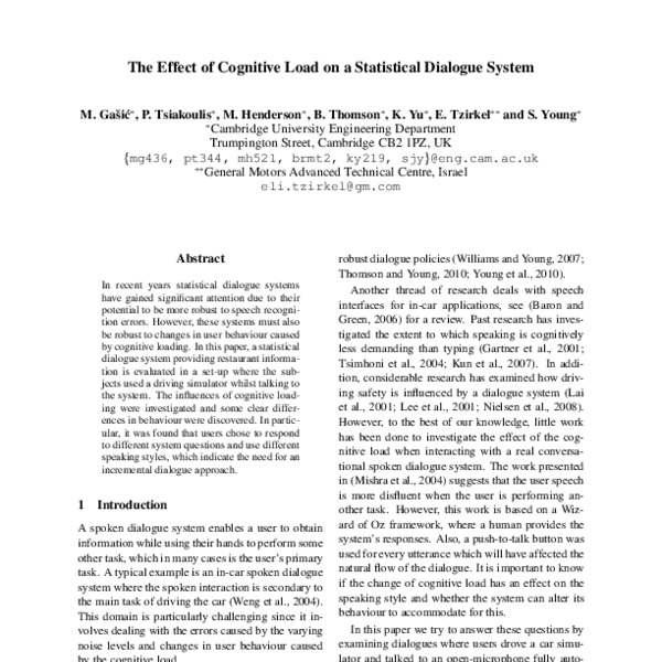 The Effect of Cognitive Load on a Statistical Dialogue System - ACL ...