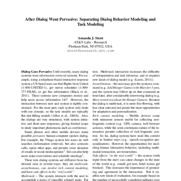 After Dialog Went Pervasive: Separating Dialog Behavior Modeling and ...