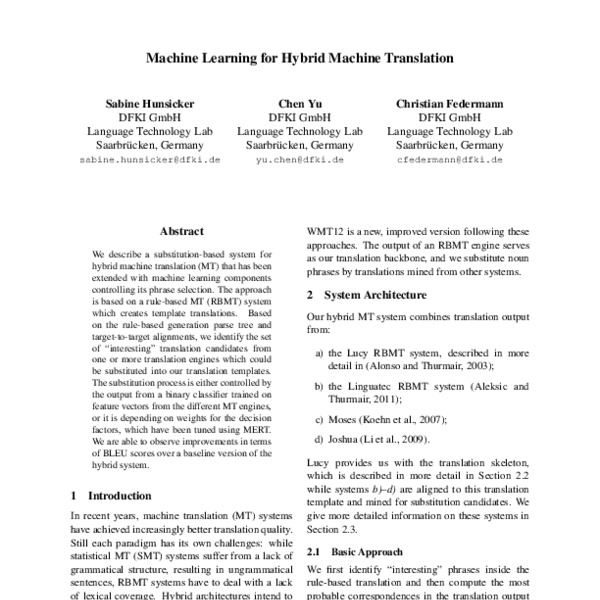 Machine Learning for Hybrid Machine Translation - ACL Anthology